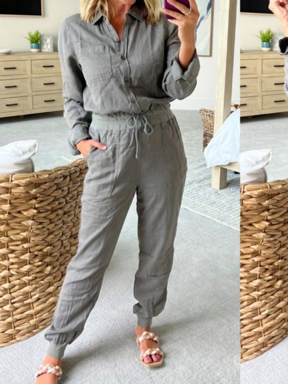 Faherty | Arlie Day Long Sleeve Jumpsuit Grey-Size XS